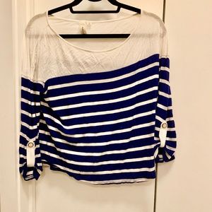 Navy/White Striped Shirt with Gold Details